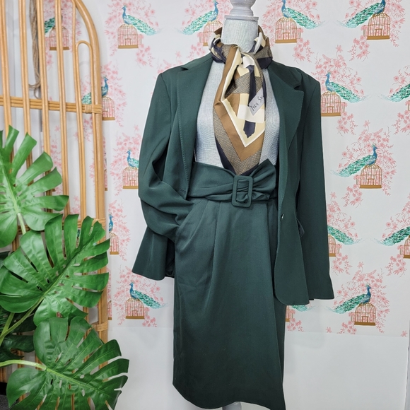 MaxMara Vintage Women's Suit Skirt Jacket Green - Picture 6 of 14